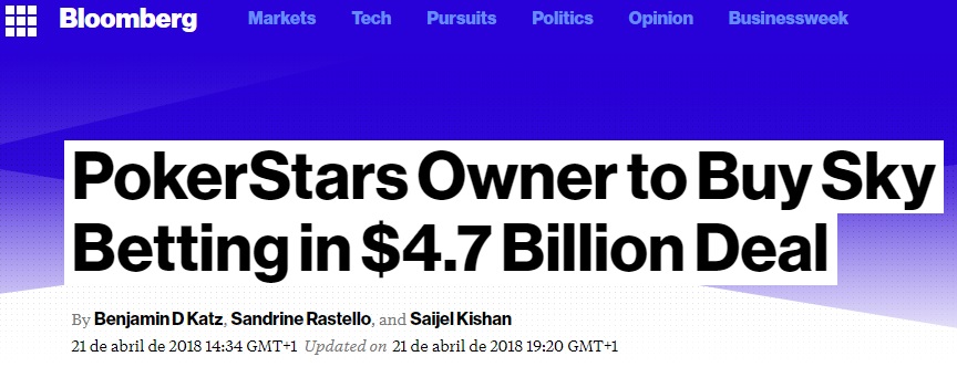 PokerStars compra a Sky Betting por $4.7 bilhões